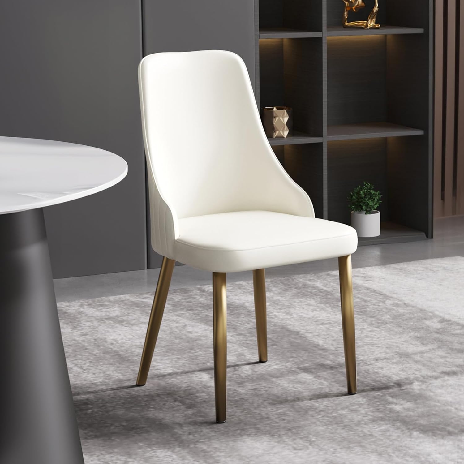 Upholstered Dining Chairs Set of 4,36.6" Modern Accent Dining Chair with Gold Metal Frame&Backrest,Faux Leather Dining Chair for Living Room/Dining Room/Reception Room/Studio/Small Place(Beige)