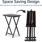 Amazon Basics Portable Foldable TV Tray Table with Storage Rack, Space-Saving Design, 15" x 19" x 26", Black, 4-Pack