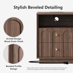 FORTUNETEC 17.7" Nightstand with Charging Station, Arched Design, Walnut