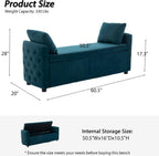 Storage Bench for Bedroom, 60" End of Bed Bench for King Size Bed,Tufted Bench Modern Upholstered Long Ottoman Bench with Arm (Teal, Velvet-60 Wide)