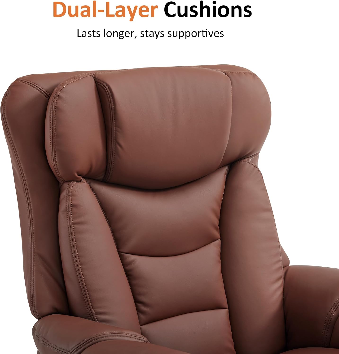 MCombo Oversized Swivel Recliner Chair with Ottoman, Adjustable Backrest, 360° Wood Base, High Seat, Faux Leather Lounge Chair for Tall Users in Living Room Office 4651 (Brown)