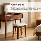 Solid Wood Vanity Stool with Cushion | 11"D x 15"W x 18" H - Small Wooden Ottoman Bench Chair Padded Seat for Bedroom/Living Room/Office/Makeup Vanity