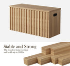 UEV Storage Bench,39.4" Wood Box, Storage Trunk with 2 Safety Hinges, Ottoman Storage Chest, Fluted Storage Bench for Bedroom, Entryway, Living Room(Natural Wood)