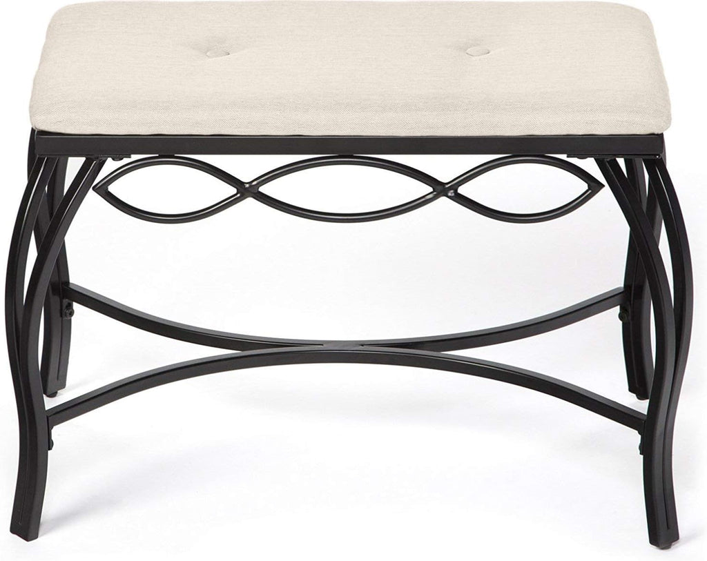 Mango Steam White Shoe Bench - Vanity Seat for Makeup Room, Dressing Stool, Entryway Bench - Powder Coated, Upholstered, Space Saving