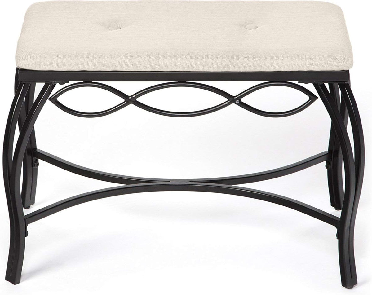 Mango Steam White Shoe Bench - Vanity Seat for Makeup Room, Dressing Stool, Entryway Bench - Powder Coated, Upholstered, Space Saving