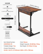 VEVOR C Table, Folding C Shaped End Table with Metal Frame & Adjustable Feet, Foldable C Shaped Side Table for Living Room Bedroom Office, 23.62 x 14.57 x 27.56 inch TV Tray, Brown and Black