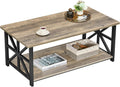 GreenForest Coffee Table for Living Room with Round Corners Farmhouse Style Center Table with Storage Shelf 39 Inch Space Saving Easy Assembly Gray Wash | for Living Room