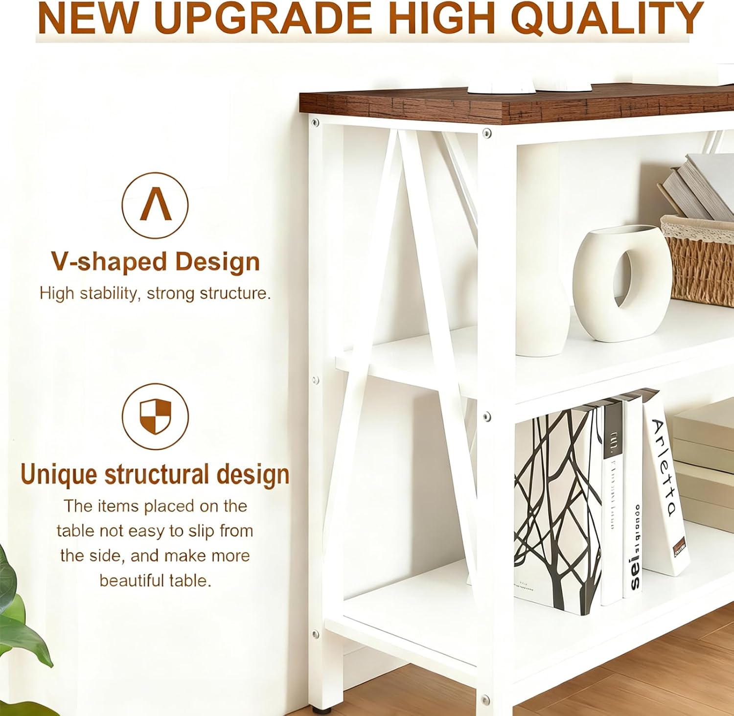 HOMISSUE Entryway Console Table, Rustic Console Tables with Wide Storage, Industrial Foyer for Entry with 3-Tier Open Shelves, White, 47 Inch