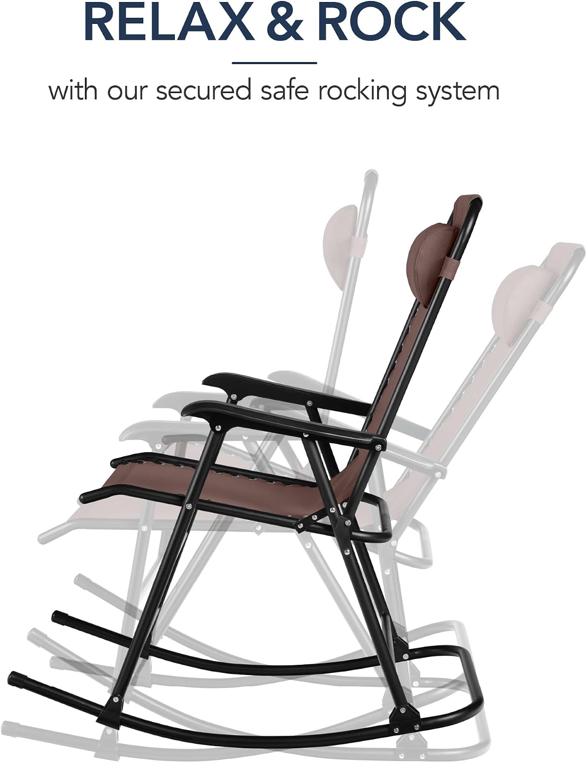 Best Choice Products Outdoor Zero Gravity Rocking Chair, Folding Reclining Patio Lounge Chair with Adjustable Pillow for Lawn, Beach, Camping - Brown
