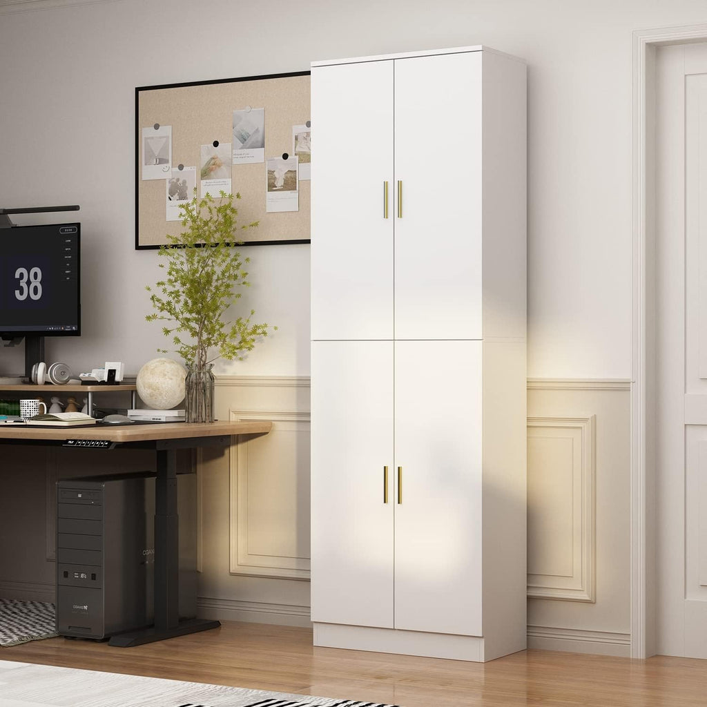 AIEGLE Kitchen Pantry Storage Cabinet with Adjustable Shelves, Kitchen Pantry with 4 Doors, Freestanding Cupboard Storage Organizer Cabinet for Kitchen Living Room, White 70.9" Tall