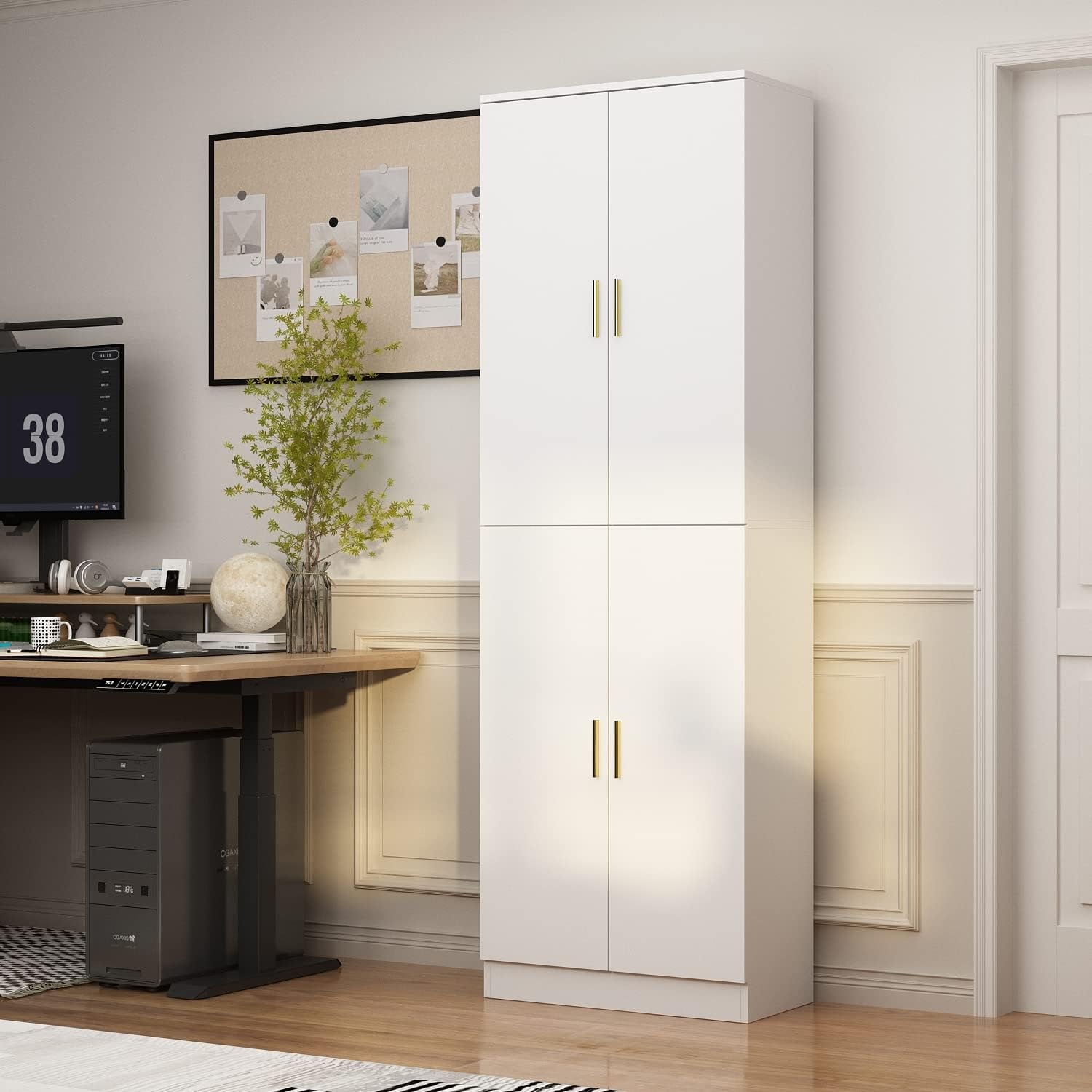 AIEGLE Kitchen Pantry Storage Cabinet with Adjustable Shelves, Kitchen Pantry with 4 Doors, Freestanding Cupboard Storage Organizer Cabinet for Kitchen Living Room, White 70.9" Tall