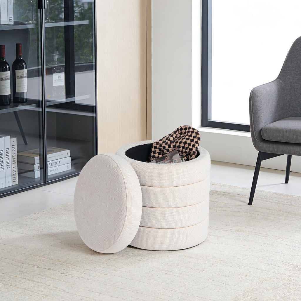 Get Set Style Modern Round Ottoman with Soft Padded Seat, Storage Vanity Chairs for Makeup, Upholstered Footrest Stool Ottoman Foot Stool for Living Room, Bedroom