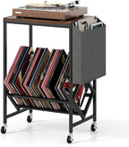 Giantex Record Player Stand, Rolling 2-Tier Turntable Stand with Storage Shelf Up to 130 Albums, Record Player Table w/Metal Frame & Magazine Holder, Vinyl Record Storage for Living Room, Black