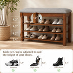 Solid Wood Shoe Bench with Storage, Flip-Top Soft-Close Lid, Adjustable Shelves, Cushioned Entryway Shoe Rack Organizer, 31.5”