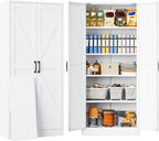 SISESOL 61" Tall Pantry Cabinet,Farmhouse Kitchen Pantry Storage Cabinets with 2 Doors and 5 Shelves,White Metal Storage Cabinet,Large Cupboard for Home,Kitchen,Dining/Living Room