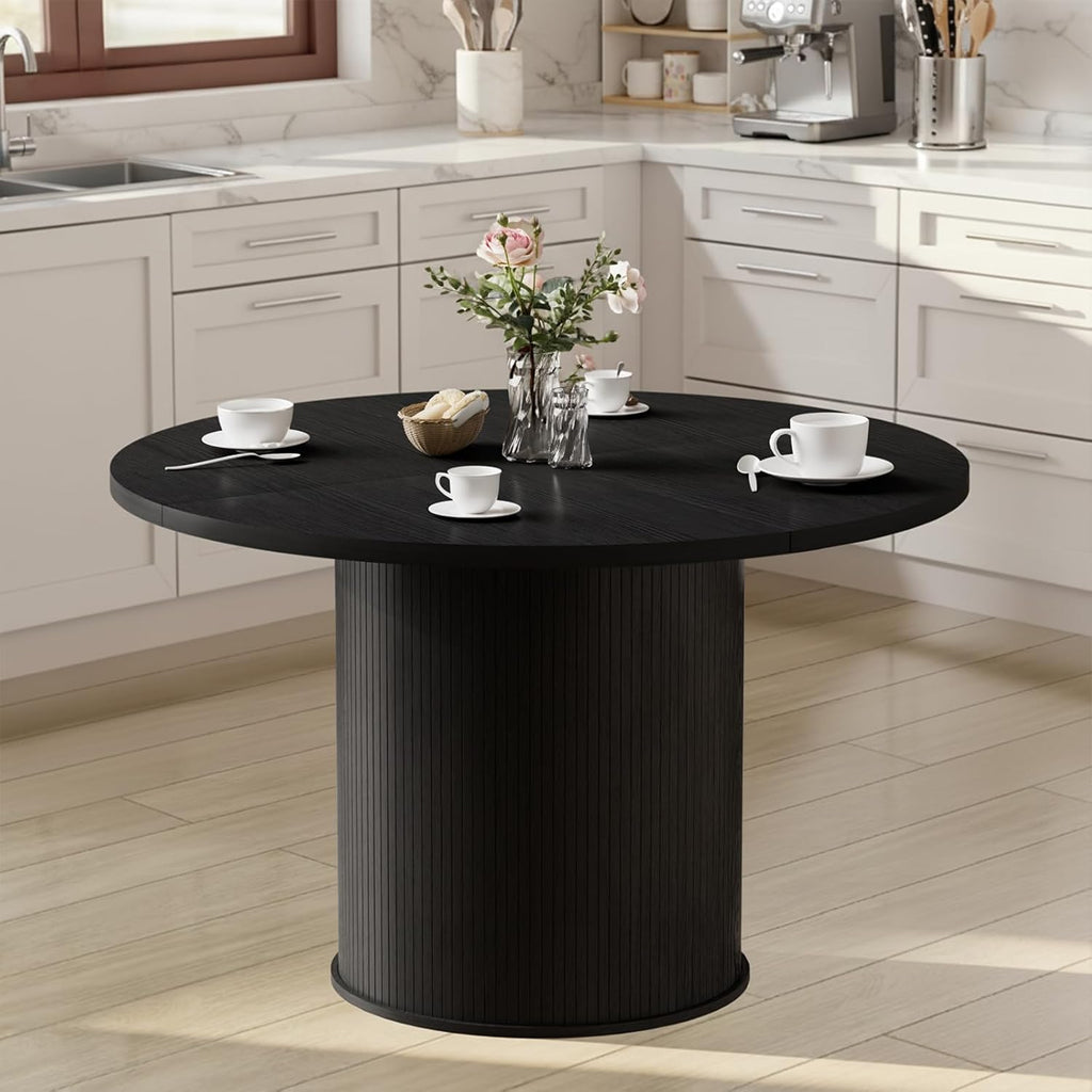 HOMMPA 48'' Round Dining Table for 4-6 Kitchen Table Circle Dinner Table with Wood Strip Base for Kitchen Dining Living Room Black
