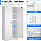 Polup 71" White Metal Kitchen Pantry Storage Cabinet with Doors and Shelves | Tall Freestanding Cupboard, 5-Tier Heavy Duty, 4 Adjustable Shelving, Gold Handles, for Garage, Dining Living Room, Office