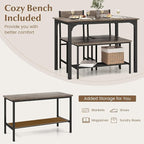 Tangkula Dining Table Set for 4, Kitchen Table and 2 Chairs for 4 with Bench, 4 Piece Dining Table Set for Small Space, Apartment