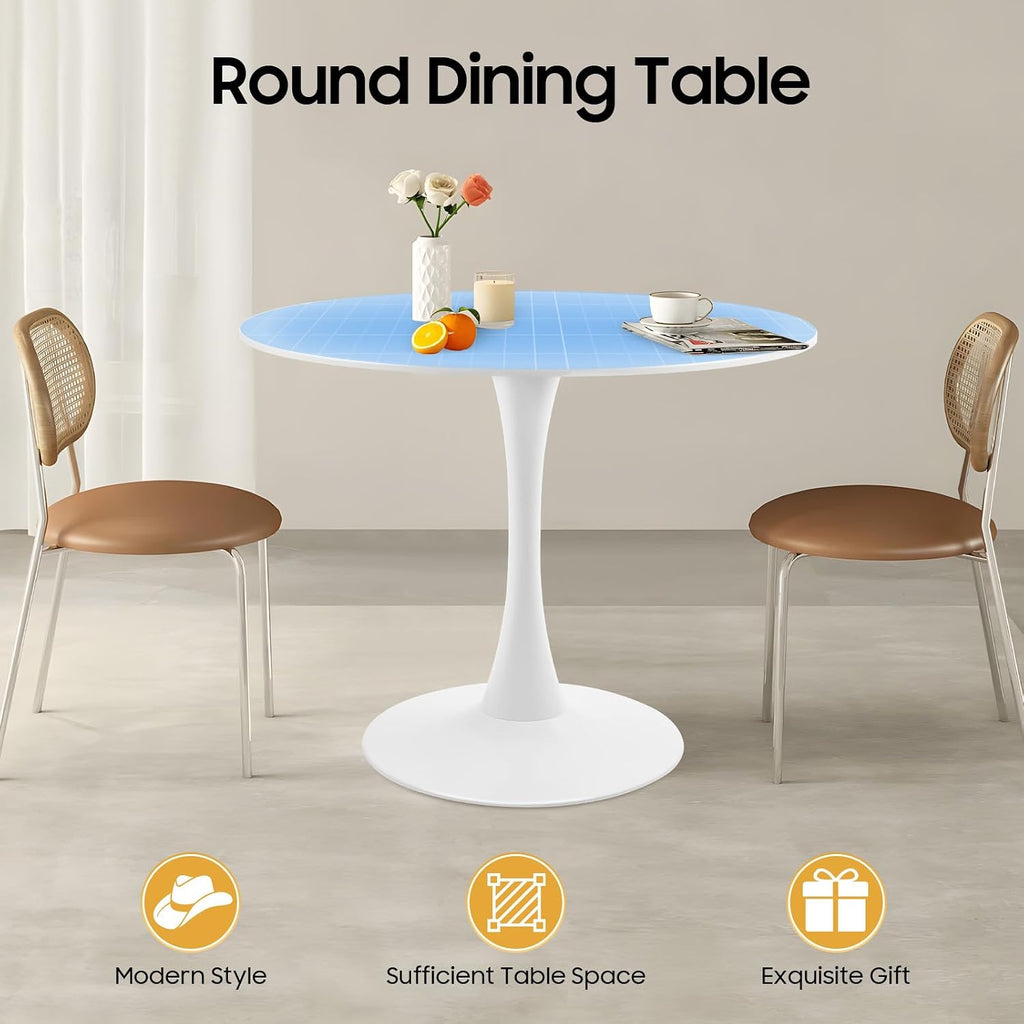 31.5 Inch Round Dining Table for 3 Person, Modern Minimalist Space-Saving Circle Dinner Table with Sturdy Metal Legs, Compact Kitchen & Dining Room Furniture