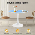31.5 Inch Round Dining Table for 3 Person, Modern Minimalist Space-Saving Circle Dinner Table with Sturdy Metal Legs, Compact Kitchen & Dining Room Furniture