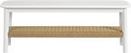 Alaterre Furniture Calais 48 Inch Solid Wood Entryway Bench with Woven Storage Shelf – Mid Century Modern 2-Tier Shoe Bench for Living Room, Hallway or Foyer (White)