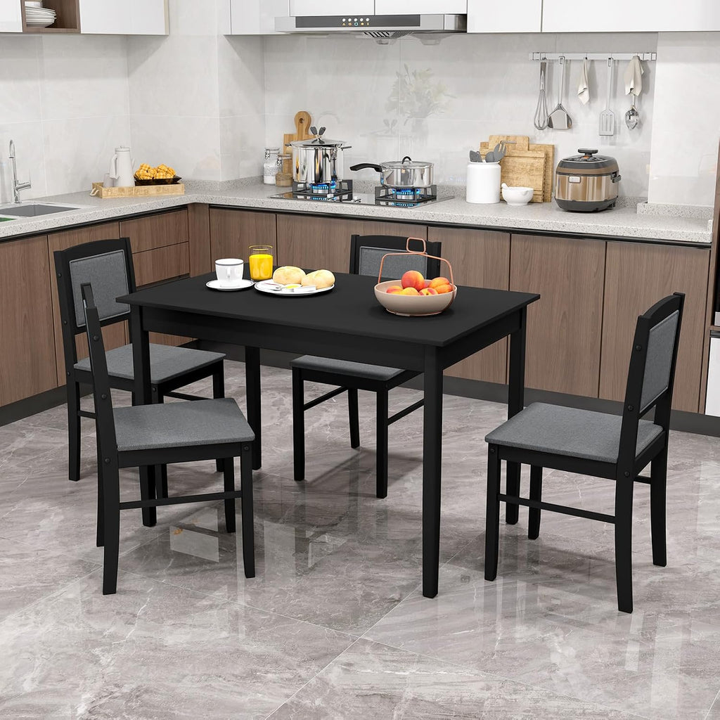 Giantex 5-Piece Dining Table Set for 4, Wooden Kitchen Table and Chairs with Solid Rubber Wood Legs, Padded Seat & Backrest, Space Saving Dinette Set for Home Dining Living Room, Breakfast Nook
