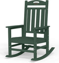 Oversized Outdoor Rocking Chair, High Back Porch Rocker Chair, HDPE All Weather Resistant Rocking Chairs for Patio, 380lbs Weight Capacity, Green