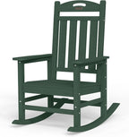 Oversized Outdoor Rocking Chair, High Back Porch Rocker Chair, HDPE All Weather Resistant Rocking Chairs for Patio, 380lbs Weight Capacity, Green