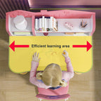 Honrane Kids Study Desk and Chair Set, Height Adjustable Kids School Desk, Cartoon Learning Desks, Kids Desk with Storage, Children Study Table with Storage, Castle Backboard, Bookshelf (Pink), Large