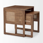 Mercana Grier Set of 2 Medium Brown Solid Wood w/Cane Nesting Accent Tables