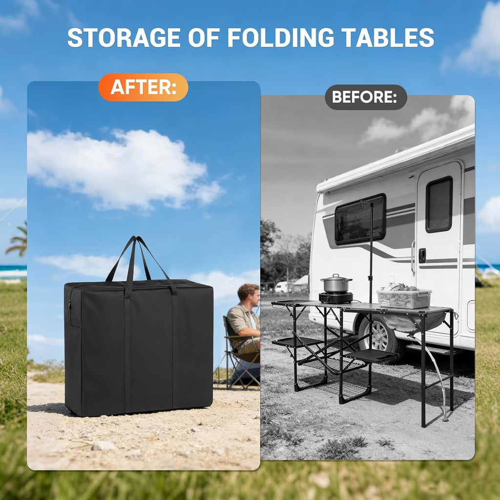 Folding Camping Kitchen Table Storage Bag for GCI Outdoor - 600D Waterproof Cook Station Carry Bag for Folding Picnic/Camp Tables with Durable Zipper, Foldable Table Carry Cover, 35 L x 6" W x 22" H