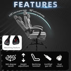 Shintenchi Big and Tall Gaming Chair Fabric Pocket Spring Cushion,High Back Recliner with Footrest and Headrest for Adults, Massage Lumbar Support for Home Office, Ergonomic Computer Desk Chair, Gray