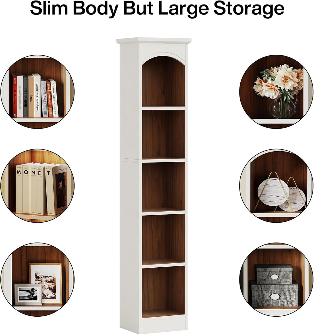 Tribesigns 70.9-Inch Tall Narrow Bookcase, 5-Tier Cube Bookshelf with Storage, Modern Slim Corner Display Shelves for Home Office, Living Room, White and Oak