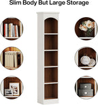 Tribesigns 70.9-Inch Tall Narrow Bookcase, 5-Tier Cube Bookshelf with Storage, Modern Slim Corner Display Shelves for Home Office, Living Room, White and Oak