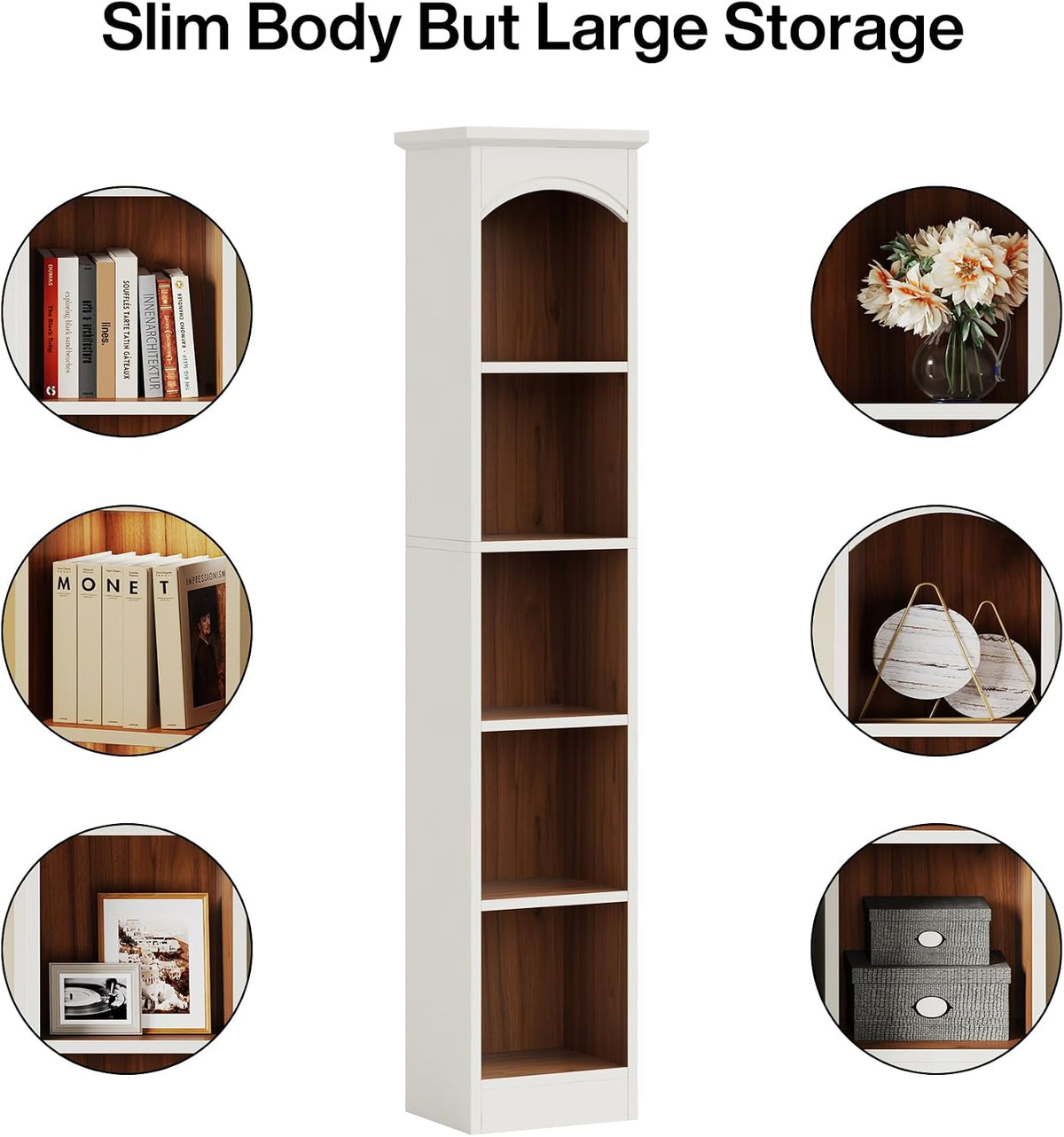 Tribesigns 70.9-Inch Tall Narrow Bookcase, 5-Tier Cube Bookshelf with Storage, Modern Slim Corner Display Shelves for Home Office, Living Room, White and Oak
