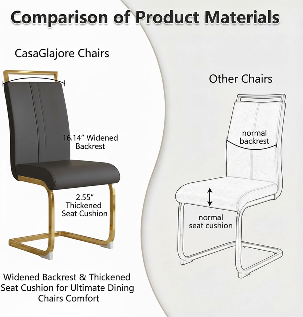 Set of 2 Modern Dining Chairs - Black PU Faux Leather Upholstered Armless Side Chairs with Cushioned Seat & Sturdy Metal Legs for Dining Room & Kitchen
