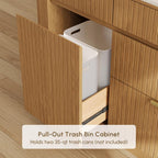 homary Kitchen Island with Storage with Sintered Stone Top, Solid Rubberwood Base with Ash Veneer, 72" Large Stationary Kitchen Cabinet with 5 Drawers, Trash Storage & Shelves, Modern Fluted Design