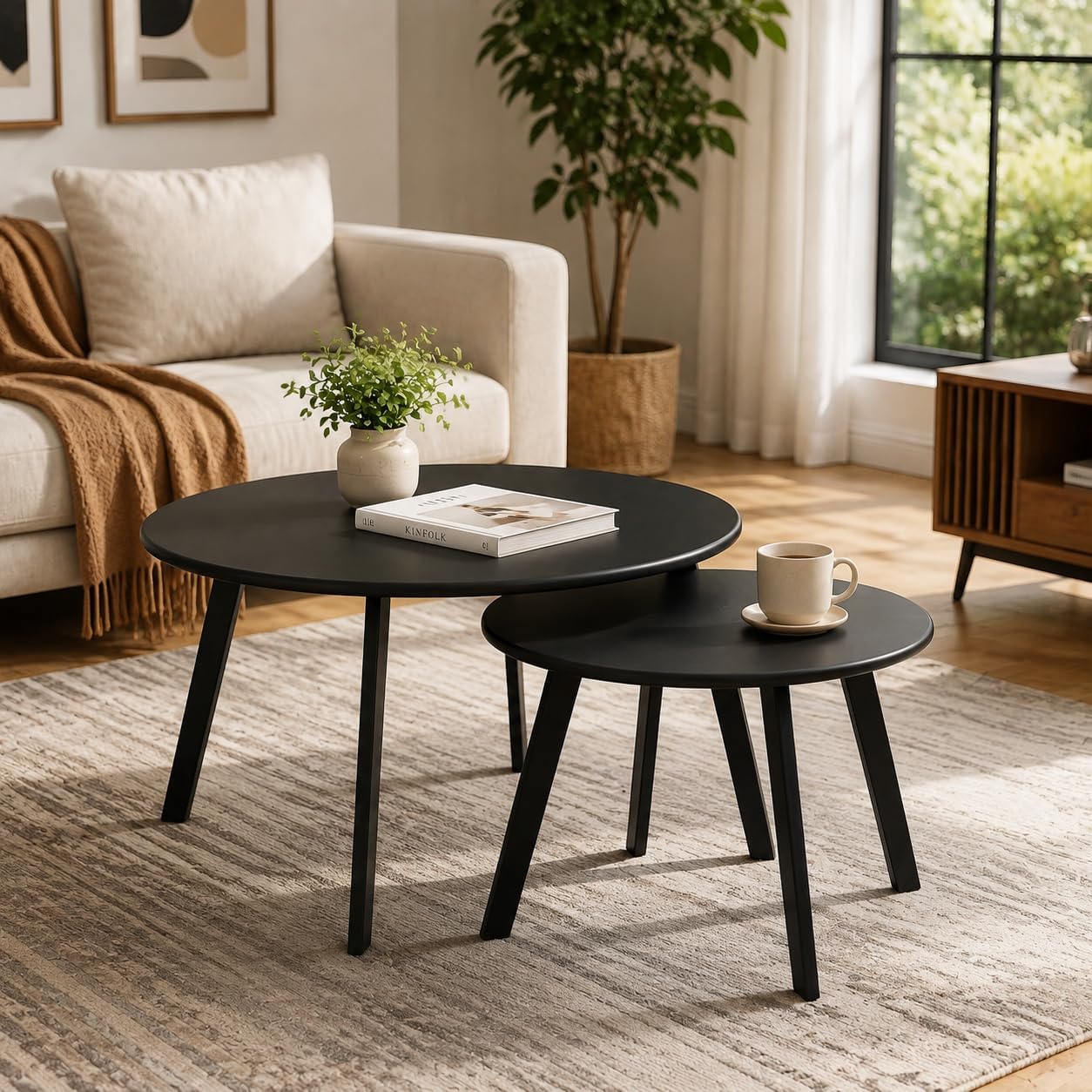 Weather Resistant Modern 2 Piece Round Nesting Coffee Table Set