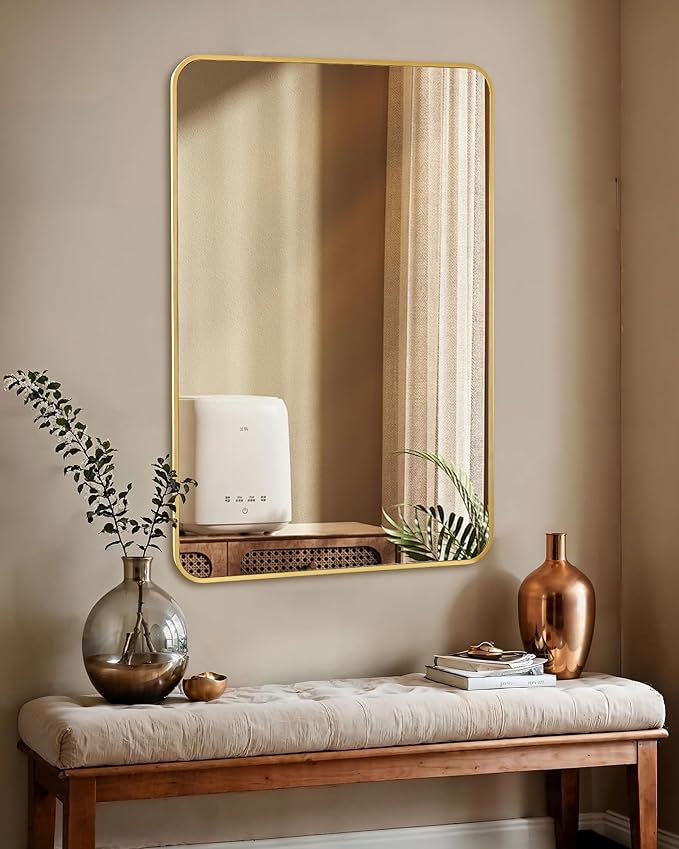Gold Bathroom Mirror,Rectangle 20 x 30 Inch Vanity Wall Mirror,Modern Mirror for Wall Decoration,Decorative Rectangular Mirror for Bedroom Living Room Entryway