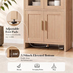 77" Tall Kitchen Pantry Cabinet,Thickened Panel,Oak,1Pcs | Wooden Curved Storage Cabinets with Adjustable Shelf, Cupboard with Glass Door for Dining Room, Living Room, Bathroom