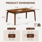 47'' Solid Wood Dining Table for 4 People, Modern Dining Table with Curved Transitions, Farmhouse Kitchen Table for Dining Room, Living Room, Kitchen (Walnut, Table only, Rubberwood)