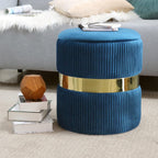 YYW HOME Blue Round Ottoman with Storage Set of 2 Vanity Stool Foot Rest with Removable Lid Blue Velvet Storage Ottoman Stool for Living Room and Dorm (Gold and Blue)