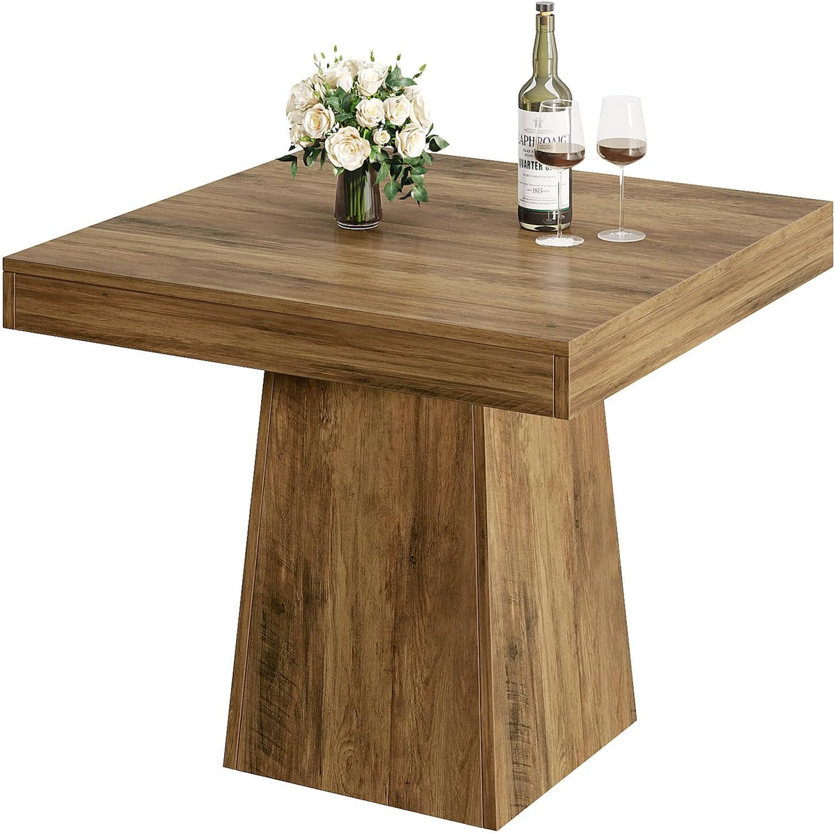 Tribesigns 31.5" Square Dining Table for 4, Farmhouse Kitchen Table with 3.93" Thick Tabletop & Heavy-Duty Base, Space-Saving Small Dinner Table for Dining Room, Apartment, Living Room, Brown