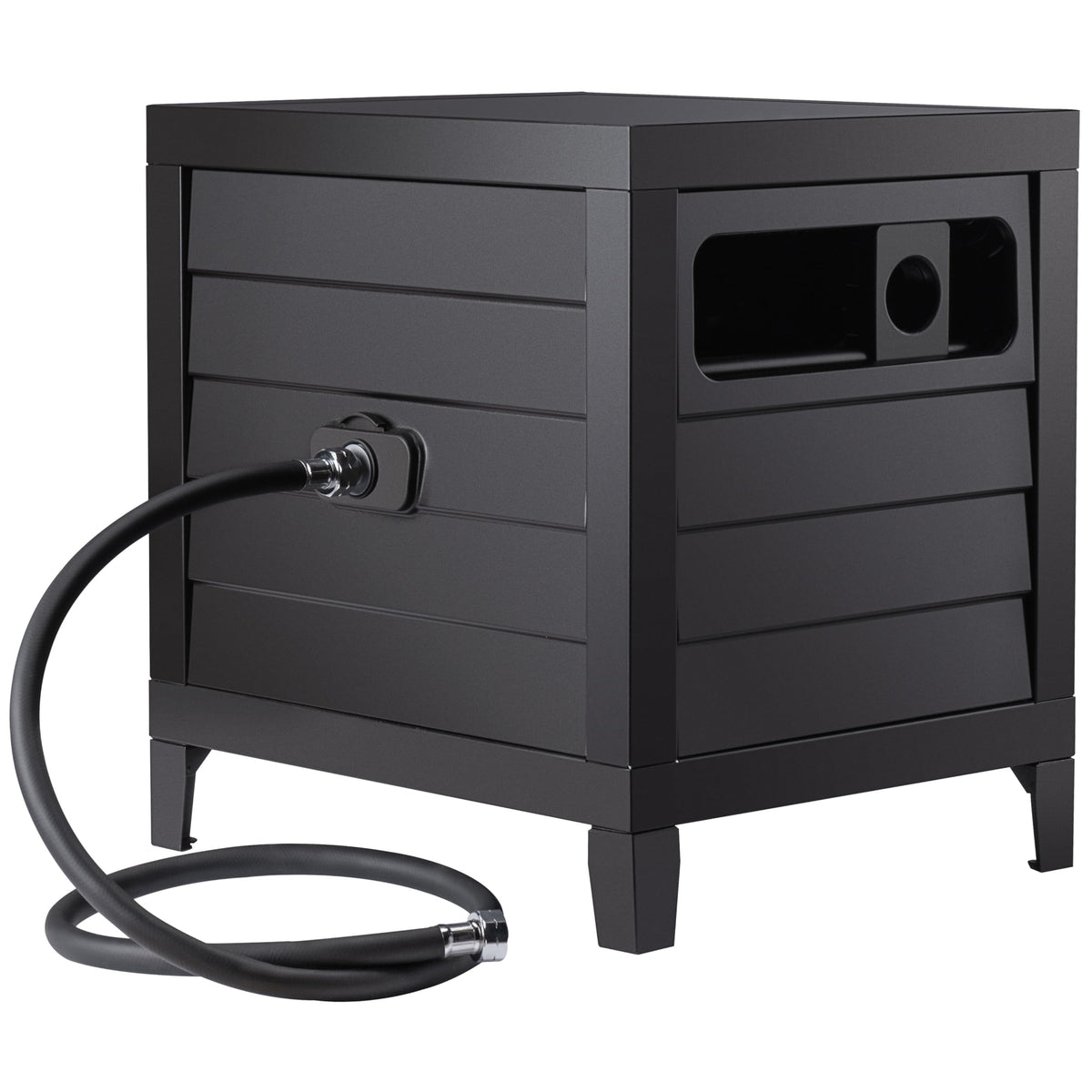 AQUAZILLA Metal Garden Hose Reel Deck box, Durable Steel Garden Hose Storage Box Cabinet, 150ft 5/8" Garden Hose Capacity. - Hose guide Manual Rewind, No-leak aluminum water connections