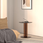 Round Acrylic Side Table, Modern Accent End Table, Minimalist Bedside Night Stand, Small Coffee Tables for Living Room Office Bedroom Indoor Home Decor, Brown