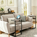 Wood Pedestal Dinner TV Trays Table for Eating on Couch Tables Slide Under, Small Laptop Stands Sofa Side Table Night Stand C Shaped End TV Tray for Bed Nightstand Arm Chair Bedroom Bedside ET-YB-GYW1