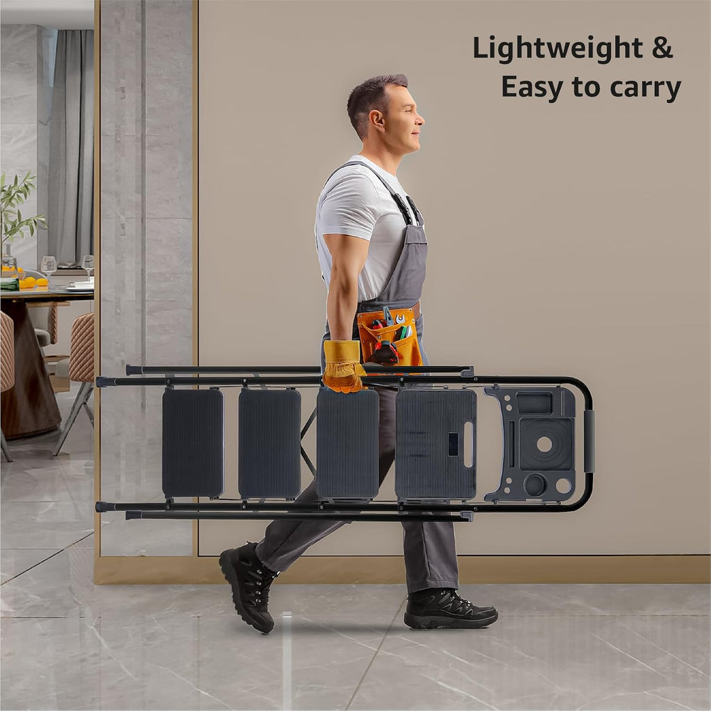 4-Step Ladder with Wide Anti-Slip Platform & Thick Rubber Feet | Heavy Duty Foldable & Portable | 330 lbs Capacity, Steel Frame, Rubber Handgrip, Folding Step Stool