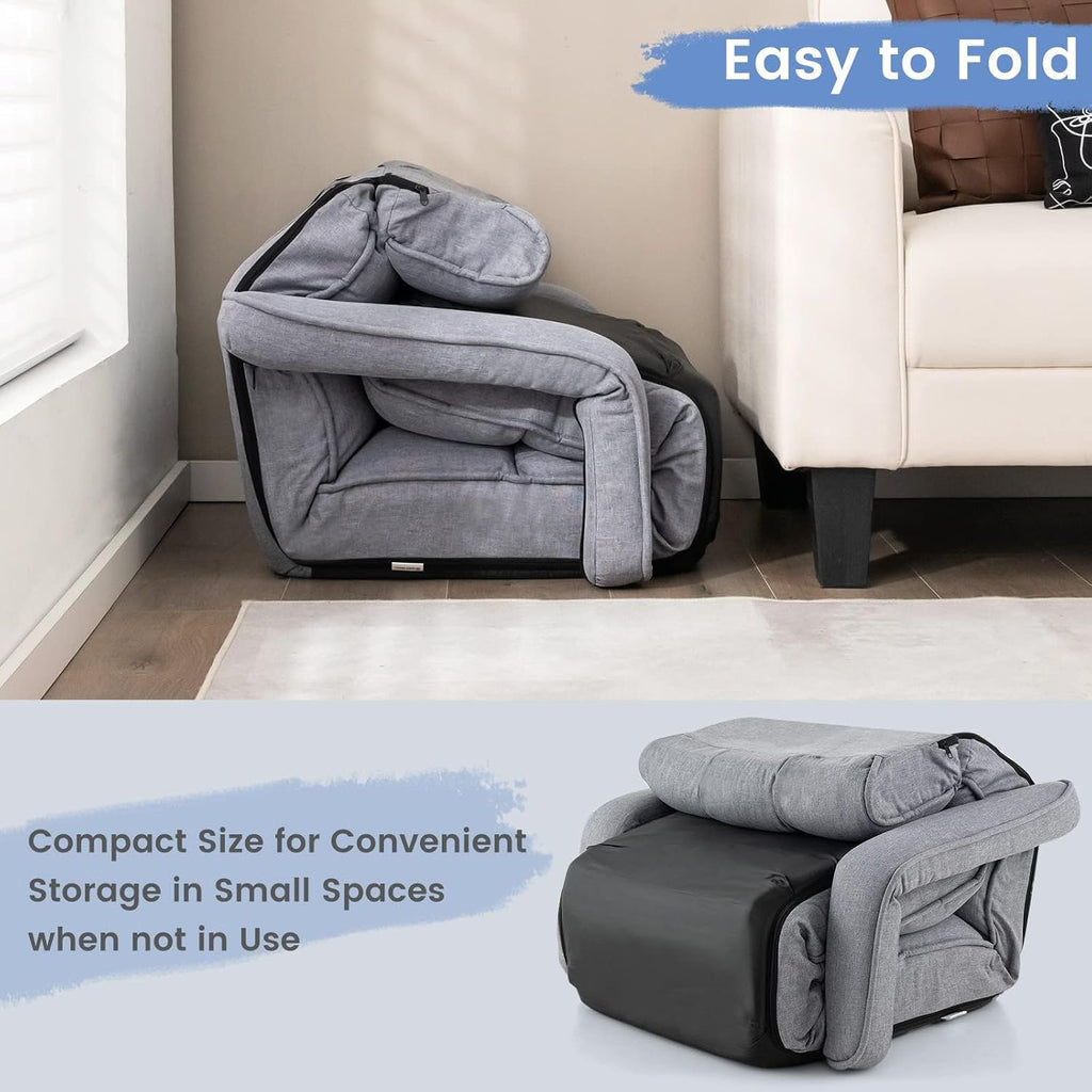 DORTALA Foldable Lazy Floor Sofa, Indoor Chaise Lounge Sofa, 6-Position Folding Padded Lounger Bed with Adjustable Armrest, Backrest and Footrest for Living Room, Bedroom, Office, Gray