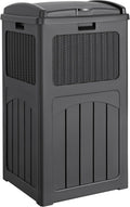 Devoko 33 Gallon Outdoor Trash Can, Hideaway Garbage Bins with Tiered Lid, Waterproof Resin Outside Waste Bins for Patio, Outside Pool, Backyard and Deck (1, Gray)