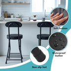 Folding Stool,Cushioned Padded Folding Bar Stool,18inch Black Height Heavy Duty Portable Chair Stool with 300lbs Capacity for Kitchen Living Room Garden Camping Fishing